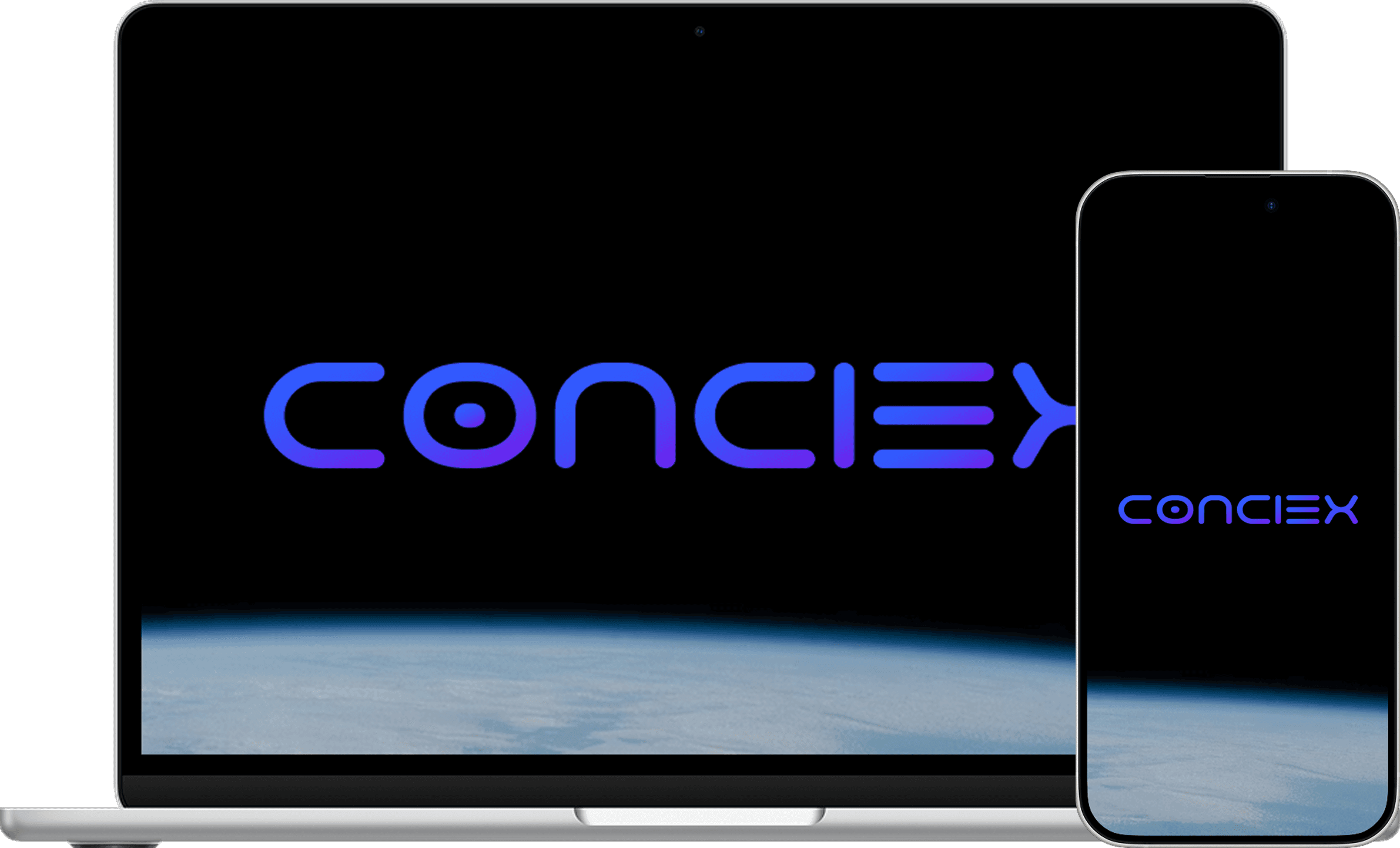 Interface do Conciex em desktop e mobile