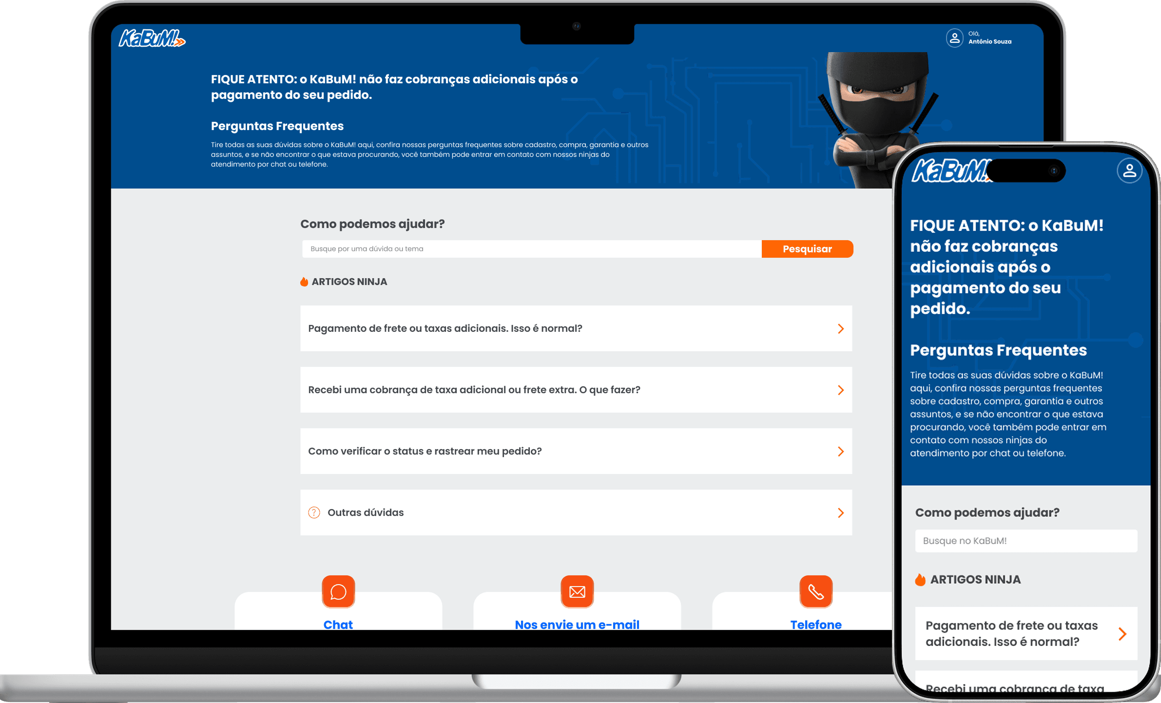 Help Center da Kabum no Zendesk Guide — visão desktop